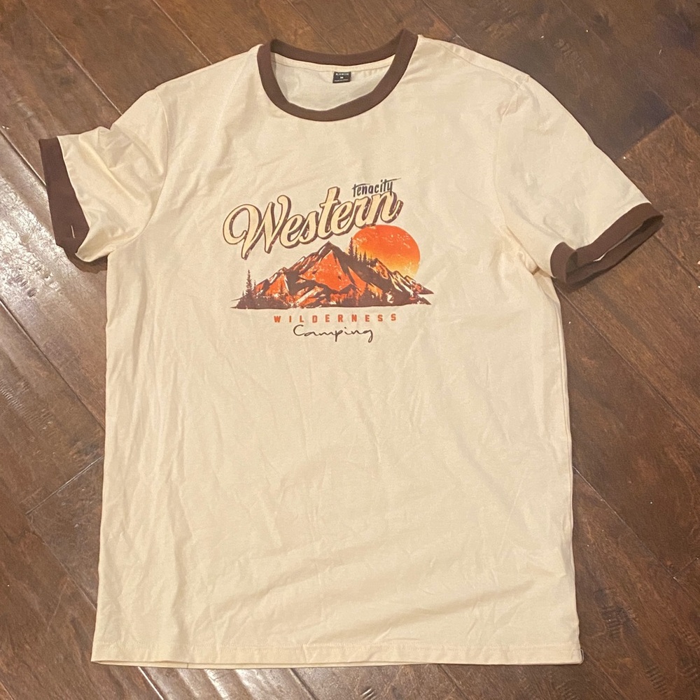 SHEIN Cream and Brown Western Graphic Tee